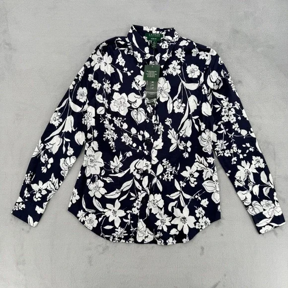Lauren Ralph Lauren Slim Fit Floral Stretch Cotton Button Down Shirt Women's 4 - Picture 2 of 13